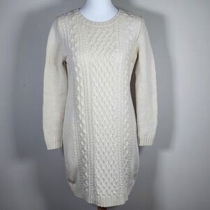 GAP Wool Blend Sweater Dress Womens Small Cable Knit Long Sleeve Cream‎ Preppy